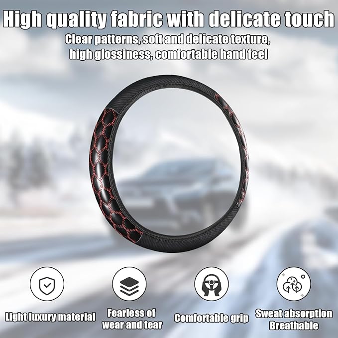 Car Steering Wheel Cover, 15 inch Elastic PU Leather Non-Slip Vehicle Steering Wheel Protector, Breathable Automotive Interior Accessories, Universal for SUV, Truck, RV (Red)