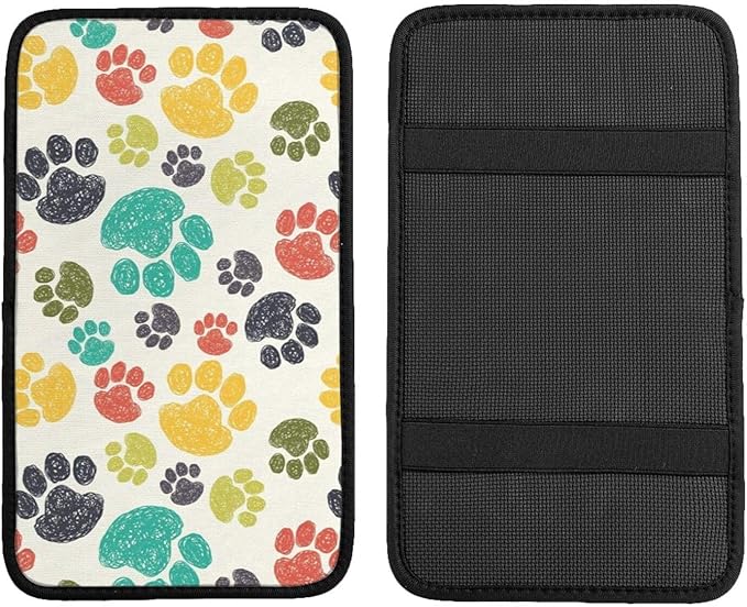 OLIEYFU Dog Paw Pattern Auto Center Console Cover Universal Car Armrest Pad Waterproof Women Men Automotive Interior Accessories for Most Vehicle SUV