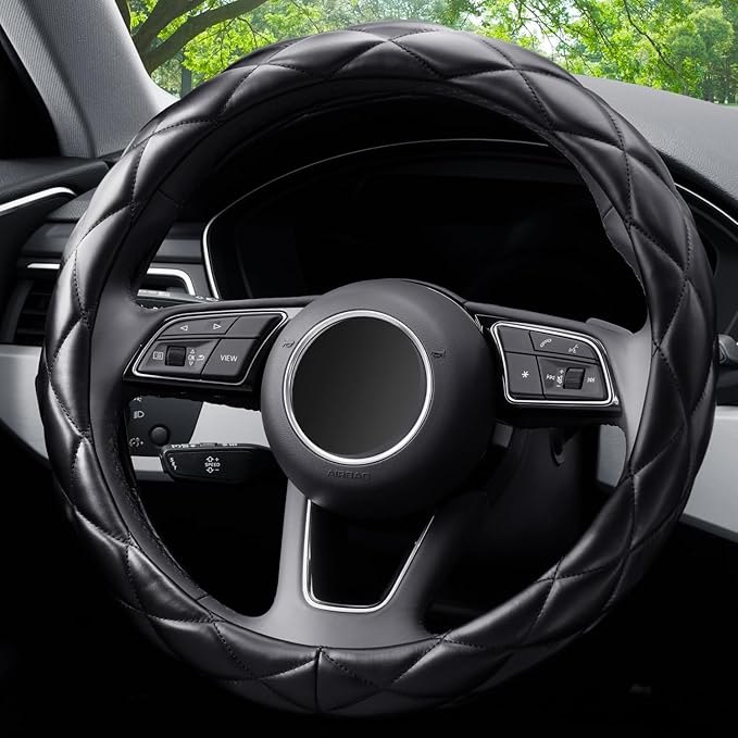 YHONGJT Soft Microfiber Leather Steering Wheel Cover, Universal 15 Inch for Women Girls, Fit Vehicles, Sedans, SUVs, Vans, Trucks - Black