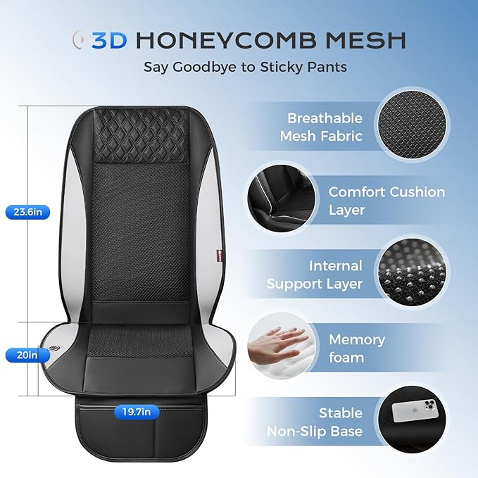 Coverado Cooling Car Seat Cover with High-Velocity Turbo Fan, Powerful Blowing & Suction Pad, 12V-24V Ventilated Cushion, 3-Speed Adjustable Airflow, Universal Fit for Car SUV Truck Van（Gray）
