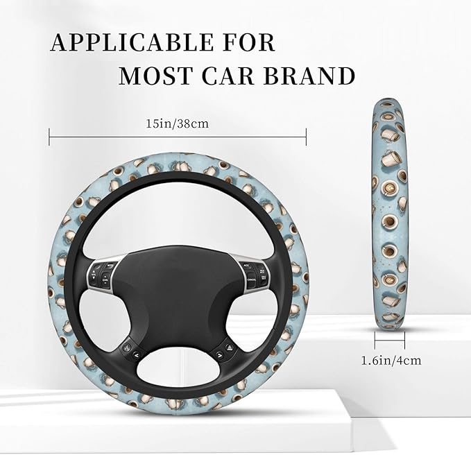 Neoprene Steering Wheel Cover Coffee Pattern Car Steering Wheel Cover Universal Fit for Most Cars