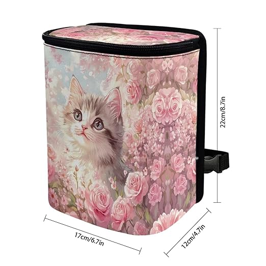 DISNIMO Blossom Cat Car Trash Can Easy-to-Install Car Accessory Interior, Leak-Proof Car Garbage Can Bin Organizer Storage Bag for the Back Seat of Any Cars, Sedans, SUVs & Trucks