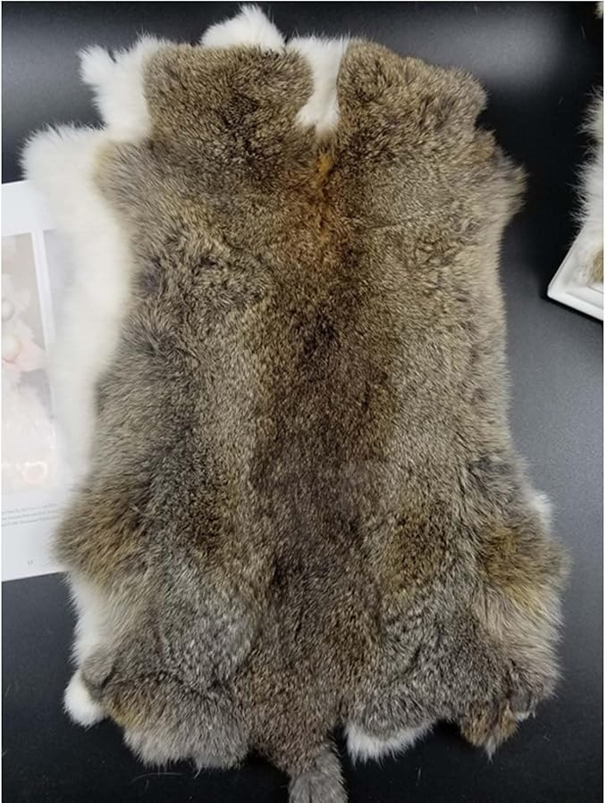 Car Center Console Cover Natural Tanned Rabbit Hide Skin Pelt Soft Fluffy Fur Car Armrest Cover Cushion Protector Auto Center Console Pad for Car Arm Rest Storage Box Interior Decoration