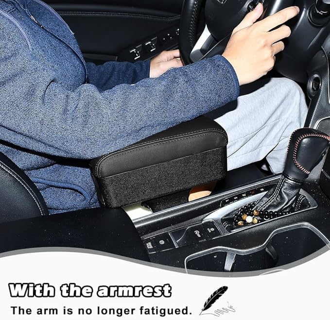 Car Armrest Storage Box, Car Seat Gap Filler Organizer, Car Center Console Arm Rest Extender Cushion with Cup Holder, Forearm Wrist Support Pad Adjustable Lift Elbow Tray (Black (Black line))