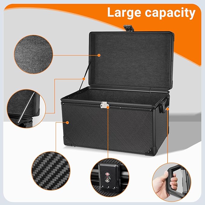 T-carbon Carbon Fiber Car Trunk Organizer Box, Automotive Storage Container,Heavy Duty Trunk Organizer For Car,20 * 13 * 13.4IN,Black