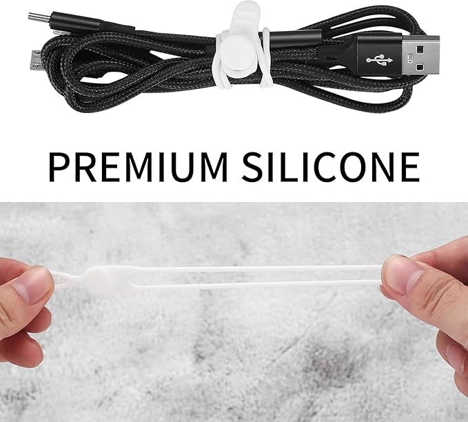 50 Pcs Silicone Cable Ties, Reusable Cable Straps Wire Organizer, Cable Management Cord Organizer for Fastening Earphone Phone Charger Home Office Desk Kitchen Appliances Cable Cords Wires