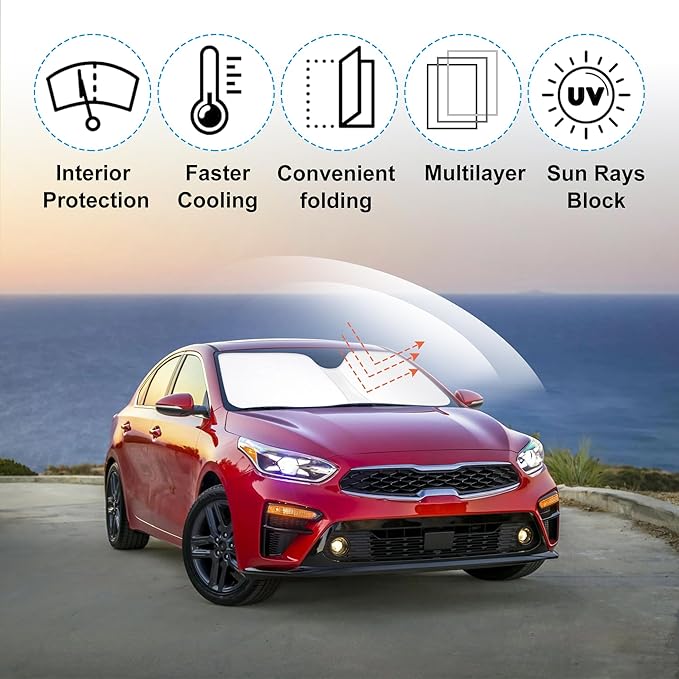 Windshield Sun Shade Custom Fit for 2019-2023 Kia Forte Accessories Foldable Sunshade Sun Blocker Protect Car from Sun Rays & Heat Damage Keep Car Cooler