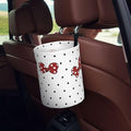 Cute White Polka Dots Red Bow Car Trash Can Garbage Cans Foldable,Small Hanging Car Organizer Storage Bag Leak Proof, Auto Back Seat Trash Bin Universal for Truck, SUV, Outdoor Travel