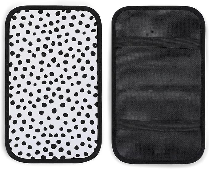 Animal Print Dots Black White Dalmatian Car Center Console Cushion Pad,Waterproof Armrest Seat Box Cover Protector,Comfortable Car Decor Accessories Fit for Most Cars, Vehicles, SUVs