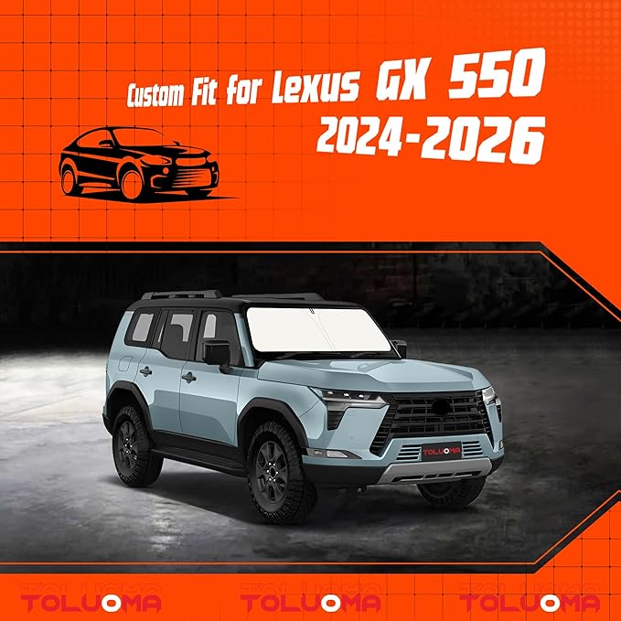 Toluoma Custom Fit Windshield Sun Shade for Le-xus GX 550 2024-2025 - Full Coverage, 210T Reflective Fabric, Double-Layer Design - Blocks 99% UV Rays, Keeps Car Cool, Easy to Install and Store