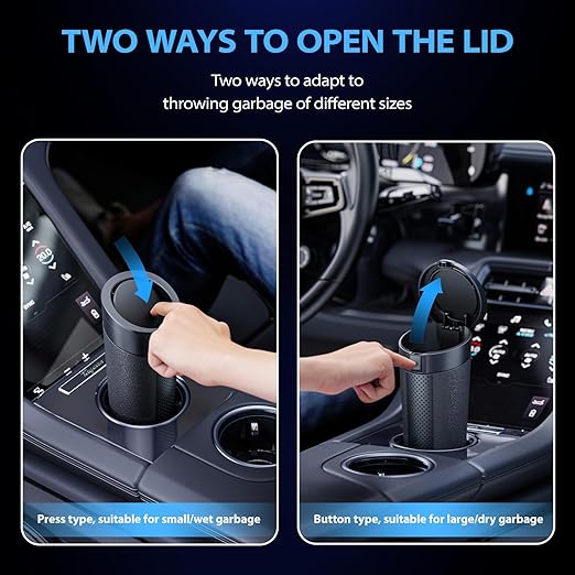 Car Trash Can Bin with Lid, 2 Packs,Mini Small Garbage Can Bin,Cup Holder Trash Can for Vehicle, Car's Door, Back Seat - Leakproof Portable Dustbin (Black)