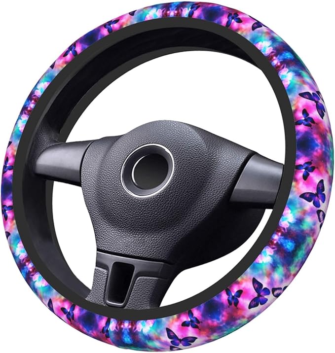 Butterflies Galaxy Universal Fit Steering Wheel Cover for Car, Truck, and SUV, Durable Steering Wheel Protection