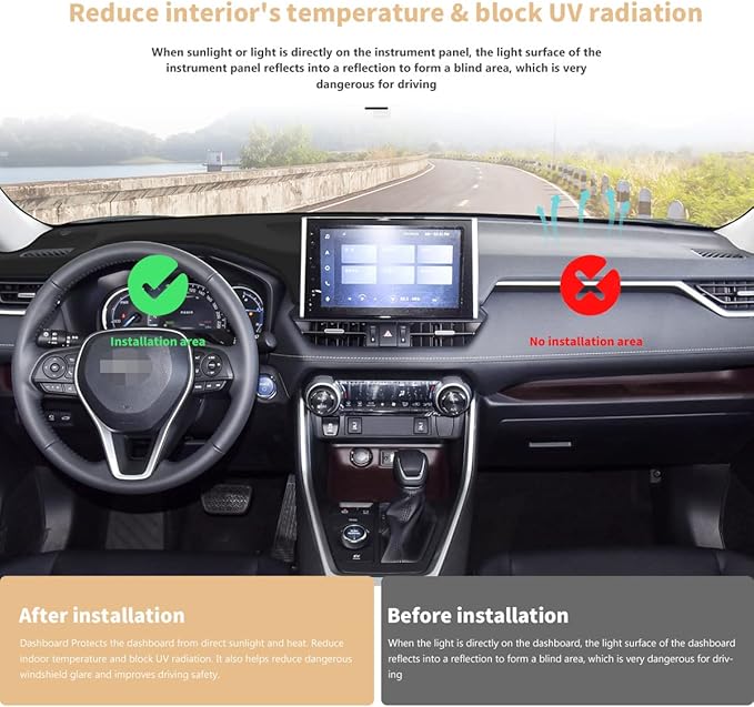 auovo Dashboard Cover Mat Compatible with Toyota RAV4 2024 2023 2022 Accessories 2019-2024 Sunshade Protector Anti-Slip Dash Carpet Cover