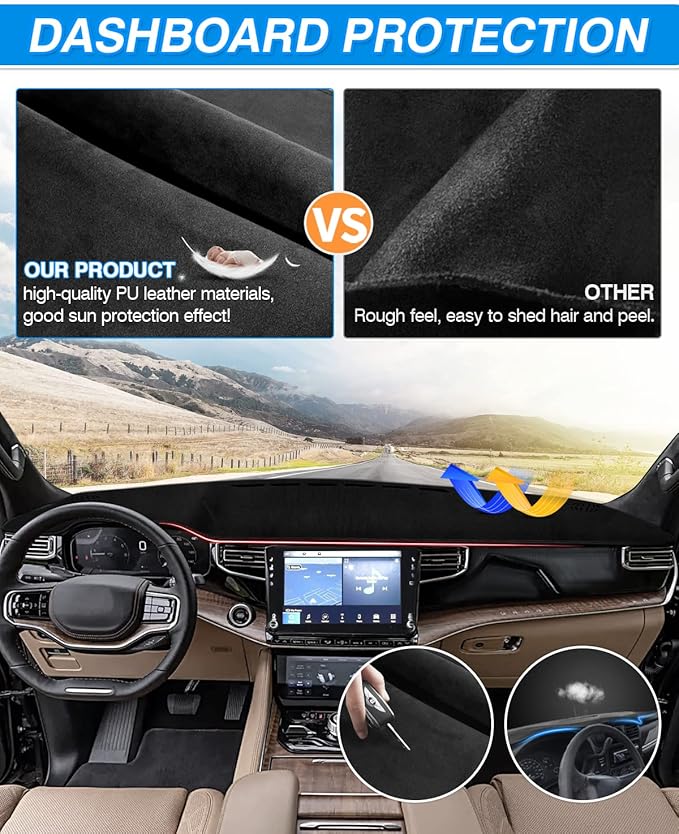 CARTIST Dash Cover Fits for Jeep Grand Wagoneer WS 2022 2023 2024 2025 2026 Accessories Dashboard Cover Mat Non-Slip Pad Carpet Anti-Glare (Strong Suede Material)