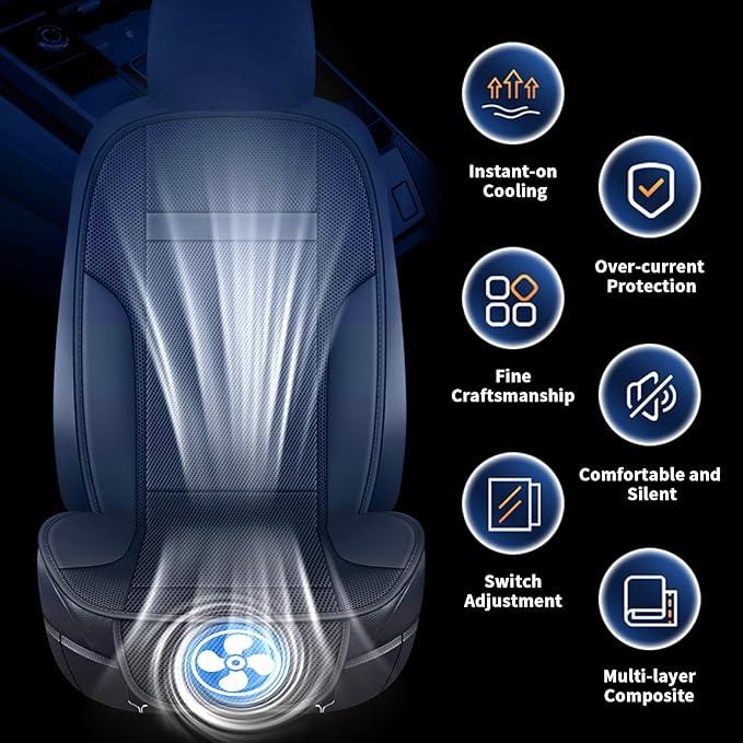 Cooling Car Seat Cushions 12V Automotive Summer Cooler Pad-Air Conditioned Air Circulation Ventilated Seat Cover for Car SUV Truck Universal Fit 1 Pack (Black Seat Cushion and Back Cushion)