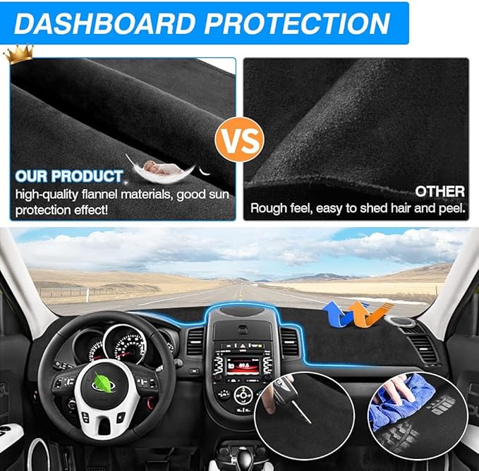 CARTIST Soul Dash Cover-Dashboard Cover for 2010 2011 2012 2013 Kia Soul No Glare Pad Dash Mat for Soul Interior Accessories[Non-Slip and Sun Protection]