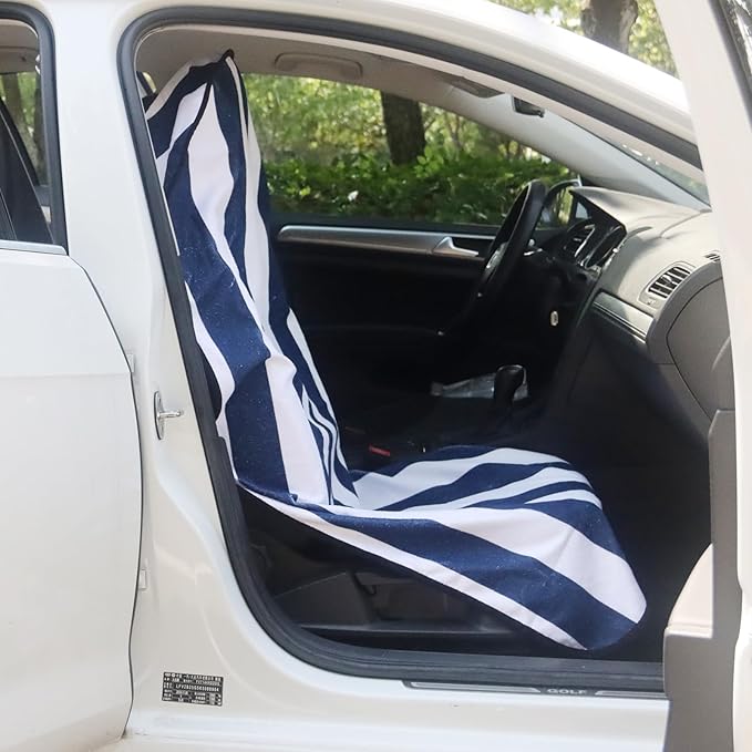 LoyaGour Car Seat Cover Protector Front Seats,for Gym Workout,Running,Swimming,Beach and Hiking,Waterproof Sweat Towel Bucket Seat Covers for Cars SUV Trucks (Blue Stripe, 1Pcs)