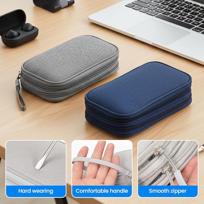 Travel Cable Organizer Pouch, 2026 Updated Cord Organizer Box, Double Layers Electronics Cable Organizer Box, All in One Cable Organizer Bag for Cable, Cord, Charger, Adapter, SD Card (Pink)