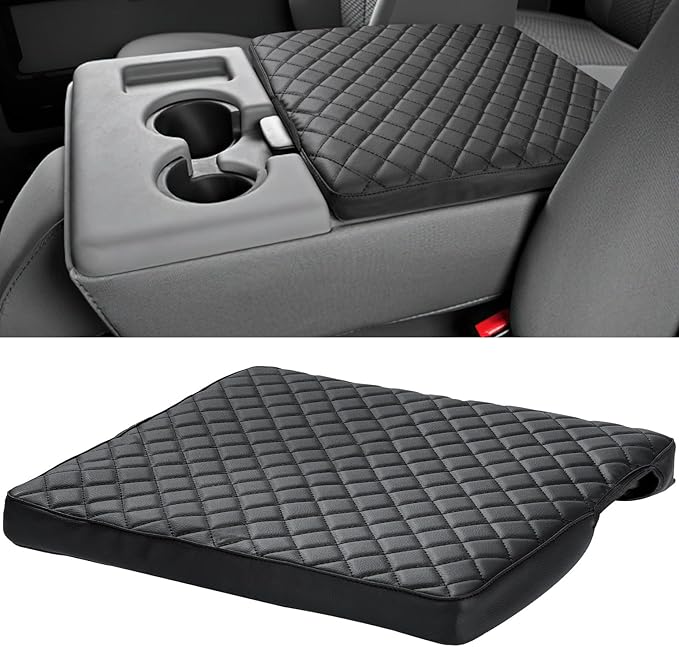 ISSYAUTO Center Console Cover Compatible with 2011-2016 Ford F250 F350 F450, 2011-2014 F150 with Jump Seat Console Leather Armrest Cover Center Console Cushion, Black (Jump Seat Only)