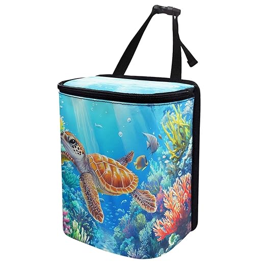 Blue Sea Turtle Car Trash Can Easy Installation Multipurpose Trash Bin for Cars Leak Proof Car Trash Bag Hanging Removable Automotive Accessories Universal Fit for Most Cars,SUV,Sedans