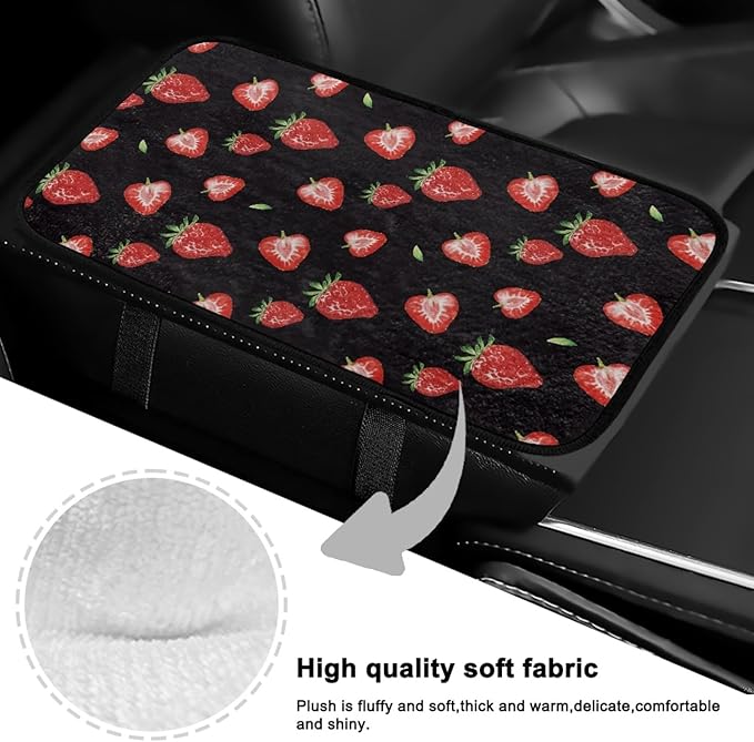 CLOHOMIN Red Strawberry Car Center Console Cover Pad Cute Auto Arm Rest Cover Winter Car Armrest Cover Accessories for Sedan SUV Van