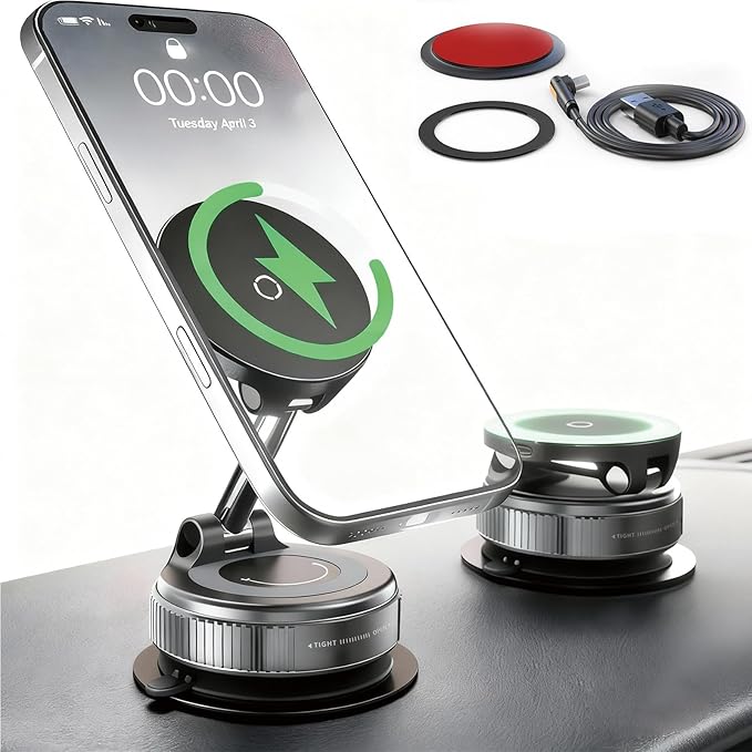 Magnetic Phone Holder for Car, Magsafe Car Mount with Nano Gel Suction Cup for Dashboard & Windshield, Compatible with iPhone 12/13/14/15/16/17 Series(Black)