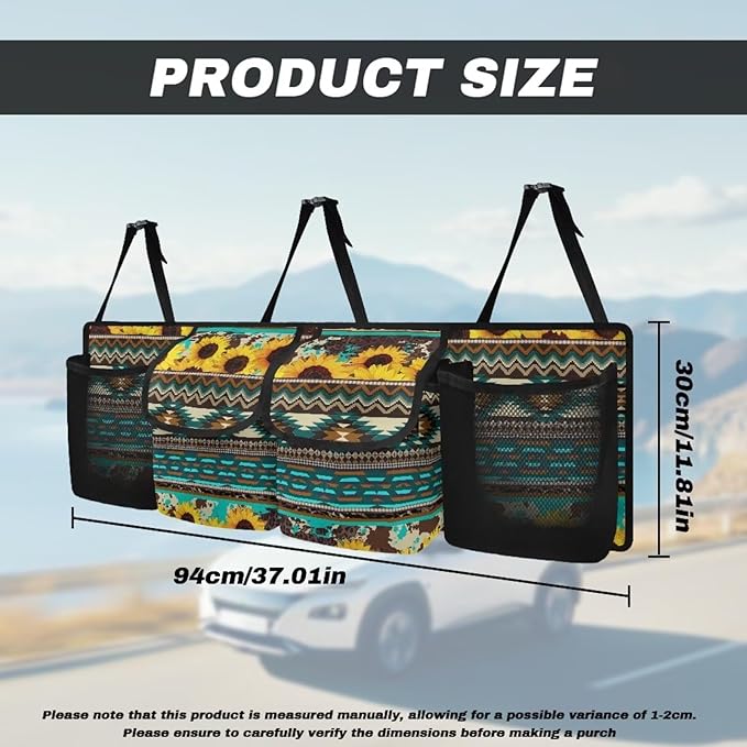 Boho Car Trunk Organizer and Storage, Sunflower Car Accessories for Women Large Capacity Space-Saving Back Seat Car Organizer for SUV/MPV/Truck/Sedan, It Easy to Find Things