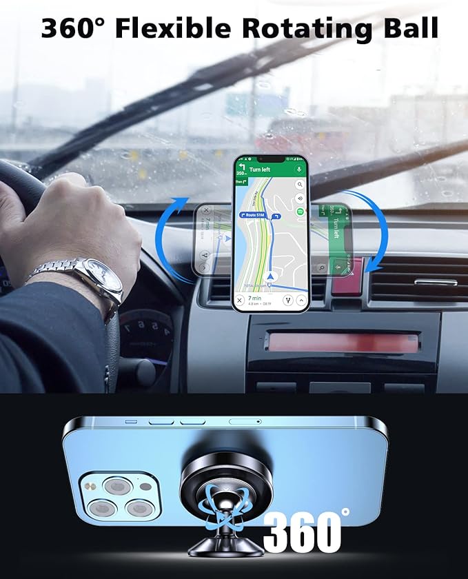 2 Pack Magnetic Phone Holder for Car, [ Strong Magnet ] Magnetic Phone Holder, [ 360° Rotation ] Phone Magnet for Car, Compatible with All Smartphones, Must be Used with Metal Pad, Black