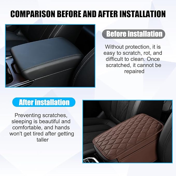 Car Center Console Cover, Leather Vehicle Armrest Cover Cushion with 2 Storage Bags, Automotive Interior Arm Rest Seat Box Pad Accessories, Universal for SUV Sedan Truck (Coffee)