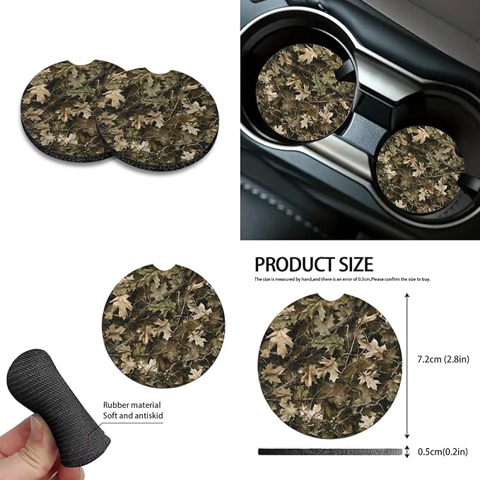 10 Piece Car Seat Cover Sets for Women and Men, Camouflage Hunting Printed Car Front and Back Seat Protector Steering Wheel Cover Trash Can Air Vent Storage Bag Wristlet Keychain