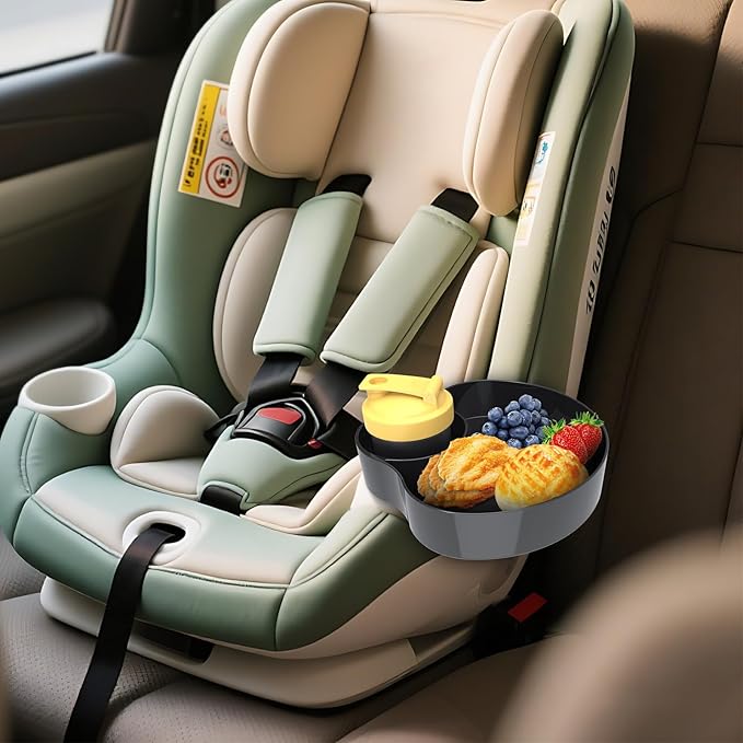 Travel Snack Tray for Kids Car Seat with Cup Holder, Kids Car Seat Snack Tray, Toddlers Road Trip Essential Travel Snacks Food Plate Tray-Black 1PCS