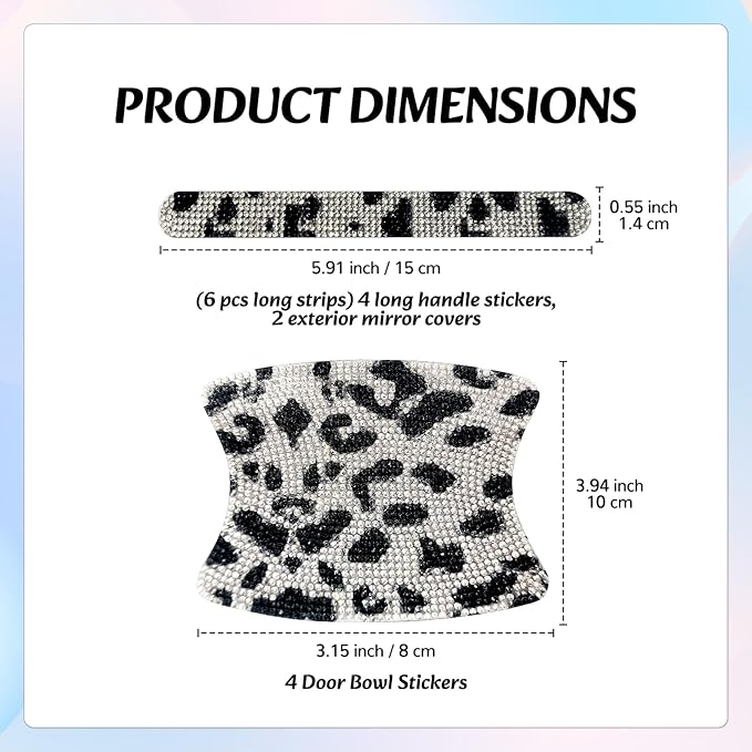 10PCS Bling Car Door Handle Protectors, 4 Door Bowl Stickers + 6 Handle Strips, Crystal Rhinestone Anti-Scratch Car Accessories, Sparkling Auto Decor, Universal for SUV Sedan Truck (Cows)