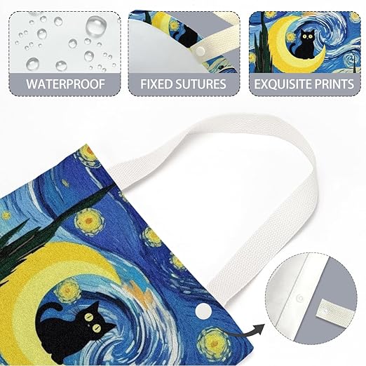 Pykfrhh Black Cat Car Trash Bag, Car Trash Bag Hanging, Waterproof Cars Back Seat Hanging Organizer and Storage Trash Bags for Vehicle Travelling Camping Moon Decor