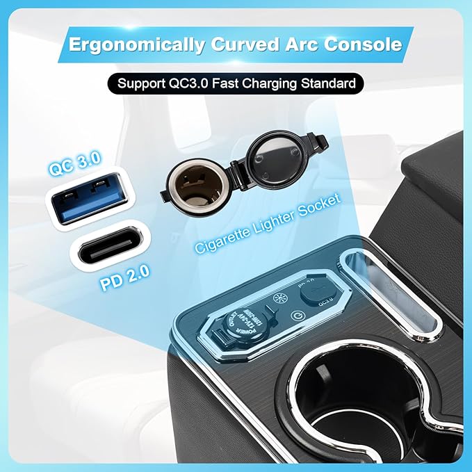 Center Console Armrest Organizer with Upgraded 7-Color Mood Lighting Center Console for Truck & Minivan & Car & SUV Cab Front Seat Bench Seat Storage Box (Update)