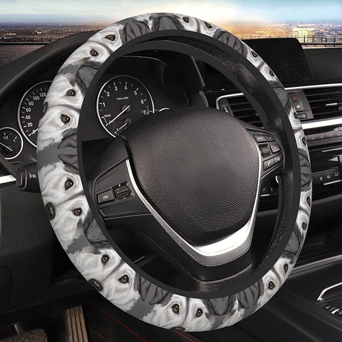 Alaskan Sled Dog Face Car Steering Wheel Cover, 15 Inch Steering Wheel Cover Stylish Decor for Most Cars