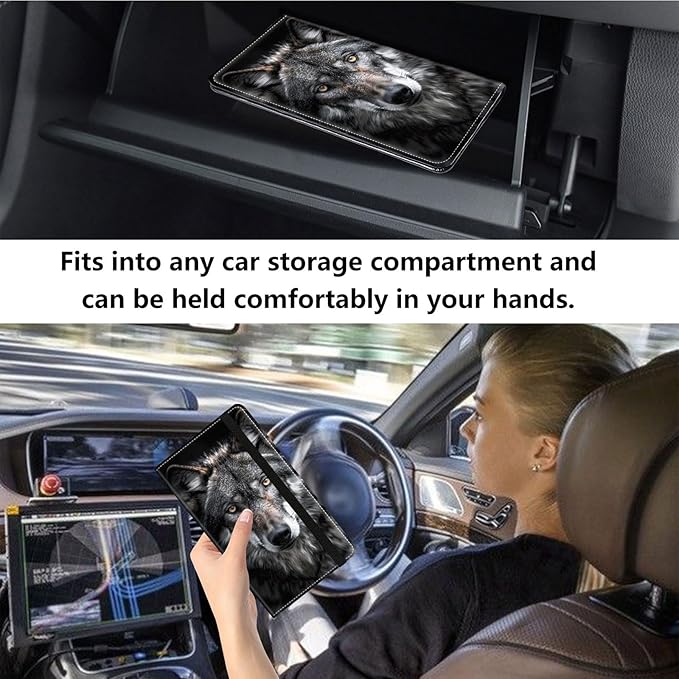 Qindaiwen Car Registration and Insurance Holder, Vehicle Card Document Elastic Band Closure Glove Box Organizer, Driver License Cards, Car Accessories for Essential Info, Grey Wolf 03