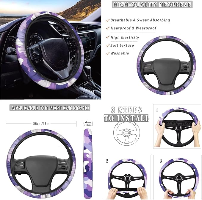 10 Pcs Car Seat Covers Full Set Interior Sets, Giraffe Flower Printed High Back Car Front Rear Seat Cover with Steering Wheel Cover Keychain Coaster Trash Can Air Vent Storage Bag