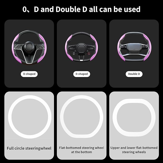 LevChall Carbon Fiber Steering Wheel Cover, 3-Piece Set Anti-Skid Comfortable Grip Segmented Butterfly Design, Easy Snap-On Installation Universal Fit 99% Cars, Pink