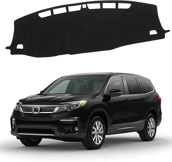 Upgraded Dashboard Mat for 2017-2024 Honda Ridgeline/2016-2022 Pilot/2019-2024 Passpor Polyester Dashcover UV Protection Non-Slip Windshield Reflective Instrument Cover Interior Accessory Black