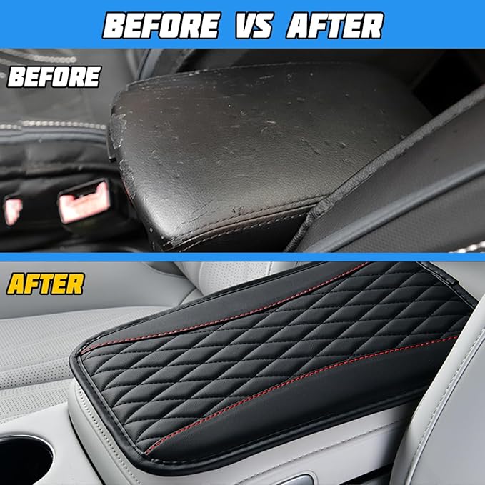 Car Center Console Cover, PU Leather Waterproof Vehicle Armrest Seat Box Protector, Automotive Interior Arm Rest Cushion Protection Accessories, Universal for SUV Sedan Truck (Black)