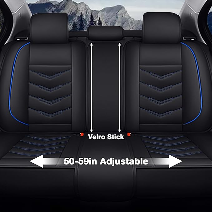 MVRVMV Seat Covers for Ford Bronco Sport 2021-2026, Waterproof Leather Auto Seat Cover with 2* Neck Pillow and 2* Lumbar Support (5 Seat Luxury,Black-Blue)