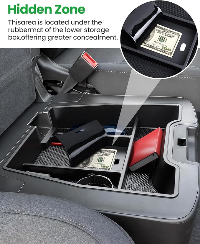 Wexyldra Center Console Organizer, 2PCS Storage Tray Compatible with 2019-2025 Chevy Silverado/GMC Sierra 1500 & 2020-2025 Chevy Silverado/Sierra 2500HD 3500HD (Split-Bench Folding Seat)-Black