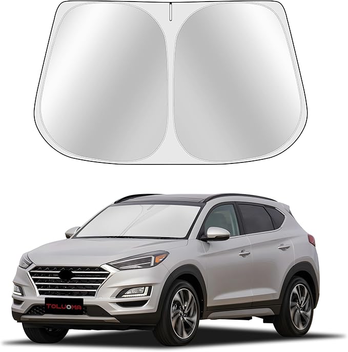 Toluoma Custom Fit Windshield Sun Shade for for H-yun-dai Tucson 2016-2021 - Full Coverage, 210T Reflective Fabric, Double-Layer Design - Blocks 99% UV Rays, Keeps Car Cool, Easy to Install and Store