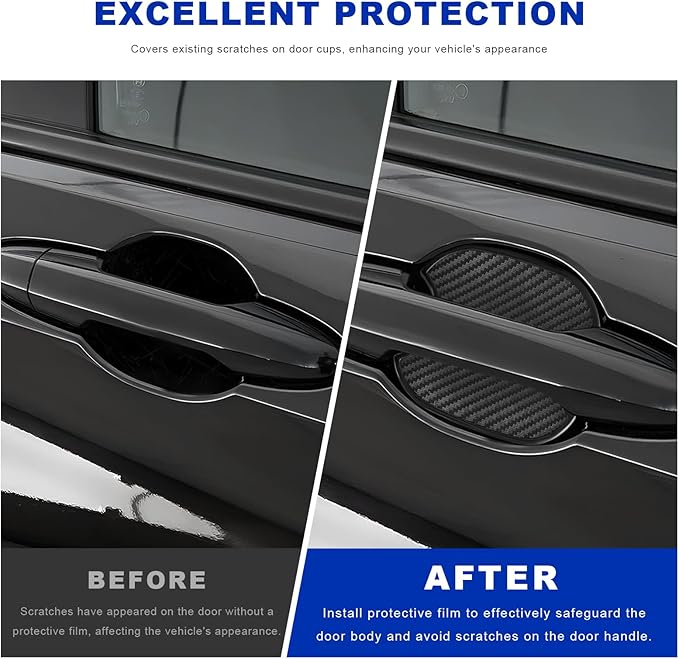 4 PCS Car Door Handle Bowl Stickers, Anti-Scratch Carbon Fiber Auto Handle Cup Protector Paint Guard, Waterproof Door Bowl Sticker Non-Marking Protective Film for Car SUV Truck (Medium)