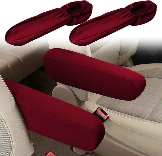 Smeyta 2PC Car Front Seat Armrest Covers,Universal Size Seat Arm Rest Cover,Flat Cloth Fabric Armrest Cover,Car Interior Accessories(Wine Red,1Pair)