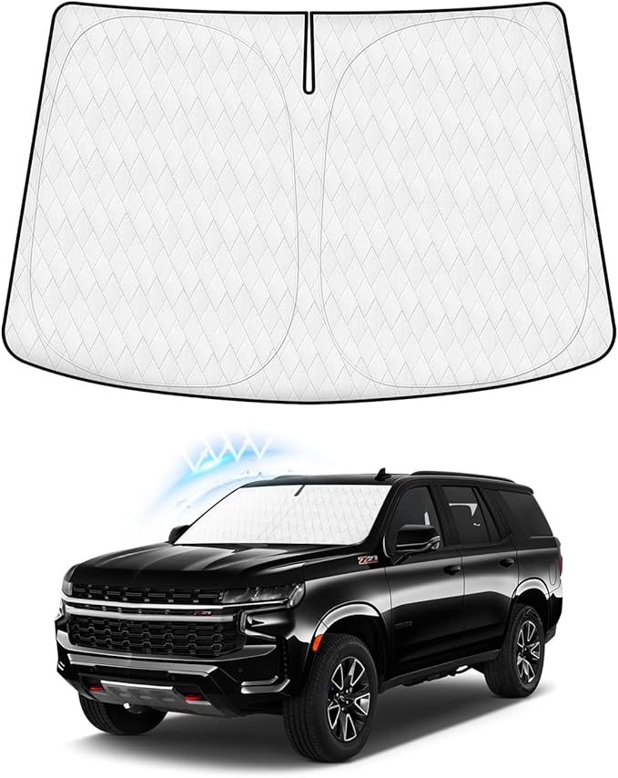 KUST Windshield Sun Shade Custom Fit for 2026 2025-2021 Chevrolet Tahoe Accessories, Foldable Thicker 5-Layer Front Window Sunshade Sun Visor Block Heat and Sun UV Rays Cooler Car Interior Accessories