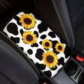 Dreaweet Sunflower Cow Print Car Armrest Cover Center Console Arm Rest Box Pad Mat Cute Car Accessories for Women Girls,Universal Fit SUV