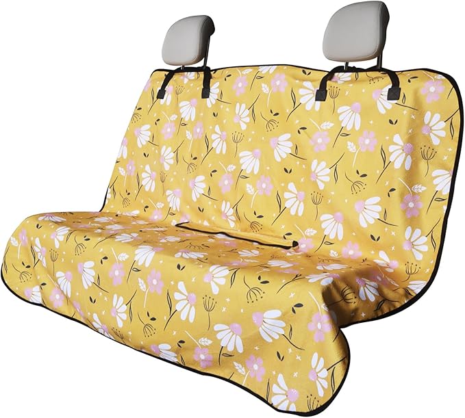 nbnhxnff Sweat Towel Car Seat Cover Protector Rear Seats for Gym Workout,Running,Swimming,Beach and Hiking,Waterproof Universal Seat Cover for Car,Trucks,Van&SUV(Yellow Chamomile, 1pcs Rear Seat)