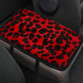 Craedli Leopard Print Car Center Console Cover, Fluffy Soft Car Arm Rest Protective Cushion with Elastic Band, Comfortable Warm Auto Interior Armrest Box Decoration Pad for SUV Truck (Red)