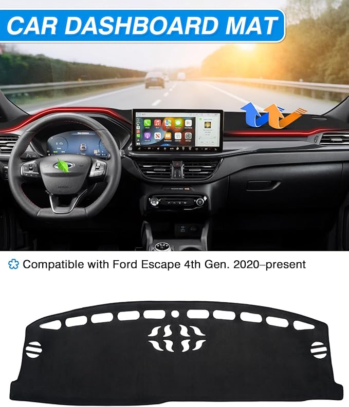 CARTIST Dash Cover Vehicle Specific Fits for Ford Escape 2020-2025 2026 (Without HUD), Dashbpard Cover for Escape Accessories Non-Slip Anti-Glare (Gift)